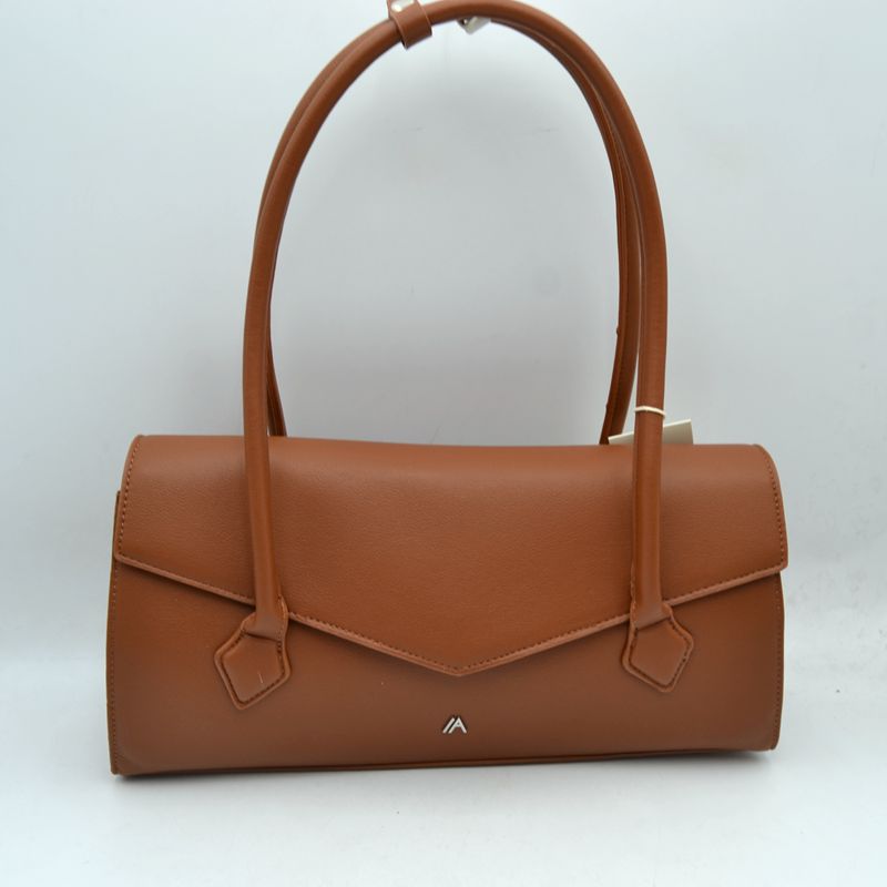 Minimalist Structured Shoulder Bag with Envelope Flap - Brown - Shoulder Bag