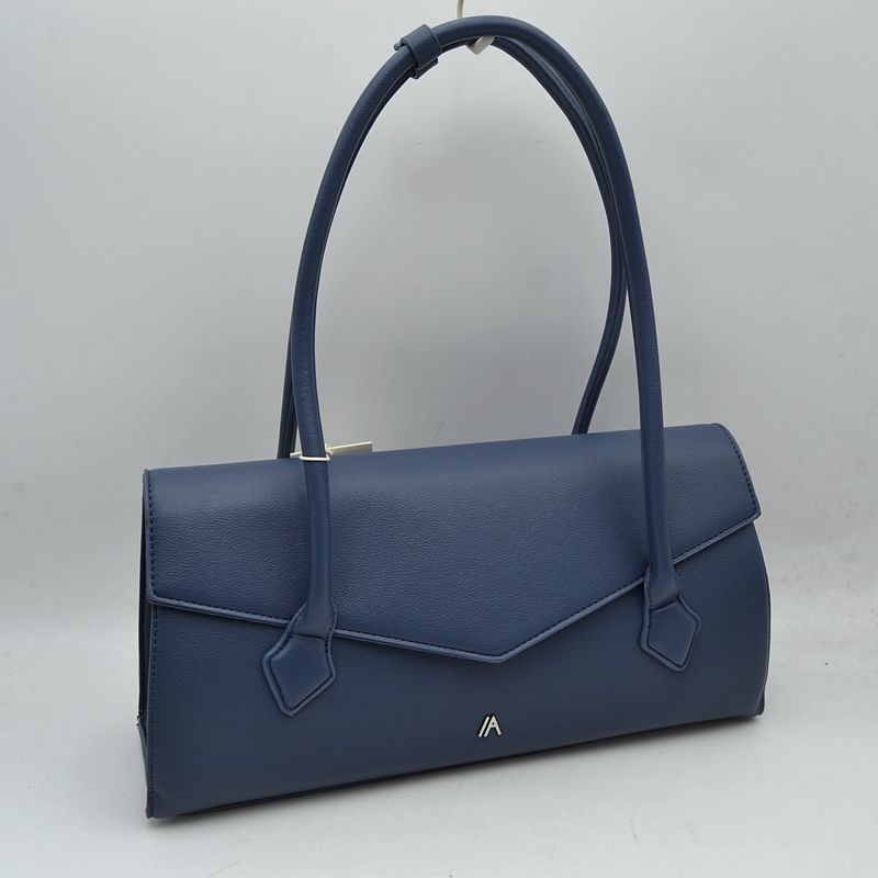 Minimalist Structured Shoulder Bag with Envelope Flap - Navy Blue - Shoulder Bag