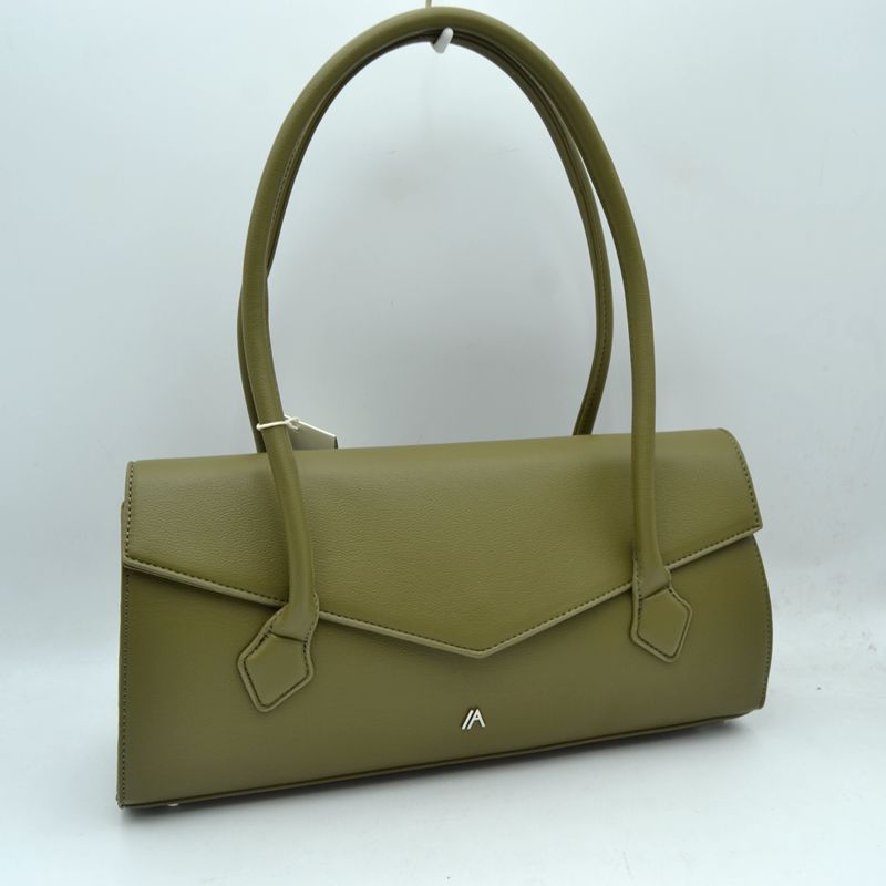 Minimalist Structured Shoulder Bag with Envelope Flap - Olive - Shoulder Bag