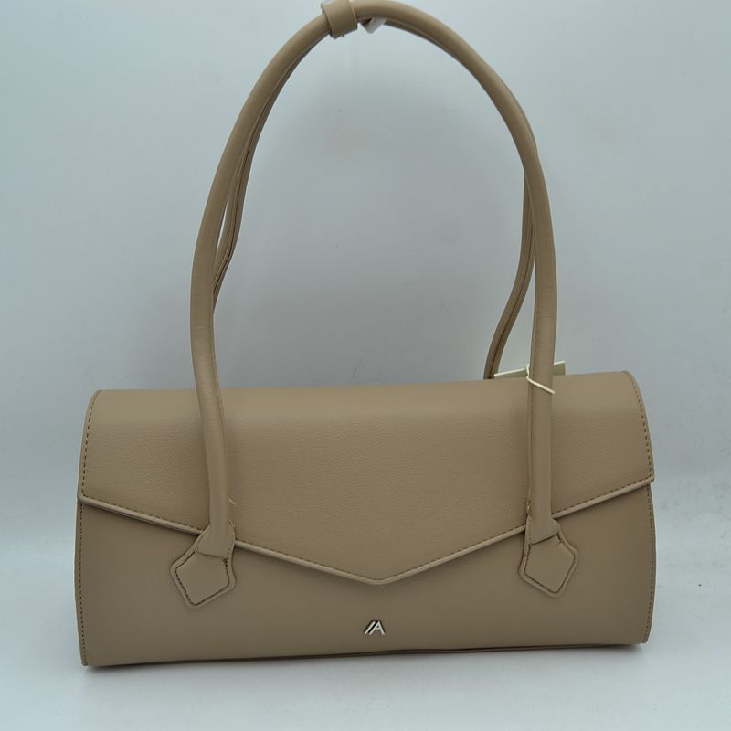 Minimalist Structured Shoulder Bag with Envelope Flap - Taupe - Shoulder Bag