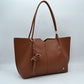 Minimalist Structured Tote Bag with Geometric Cutout and Tassel Accent - Brown - Shoulder Bag