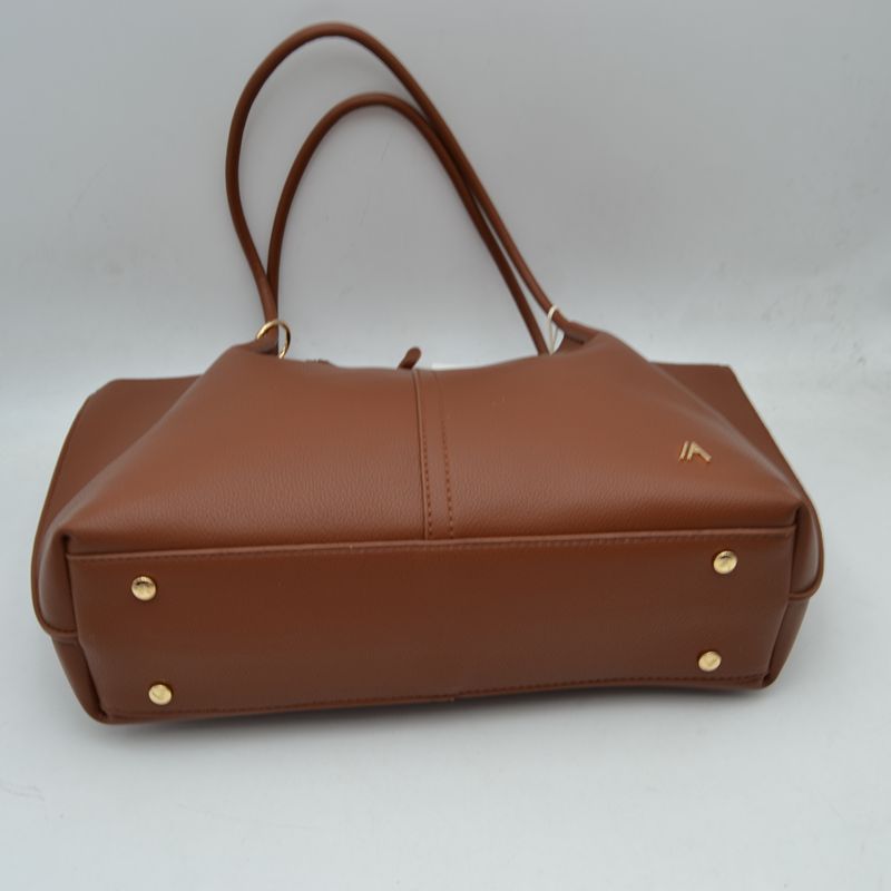 Minimalist Structured Tote Bag with Geometric Cutout and Tassel Accent - Shoulder Bag