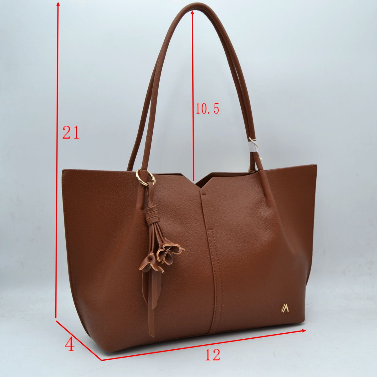 Minimalist Structured Tote Bag with Geometric Cutout and Tassel Accent - Shoulder Bag