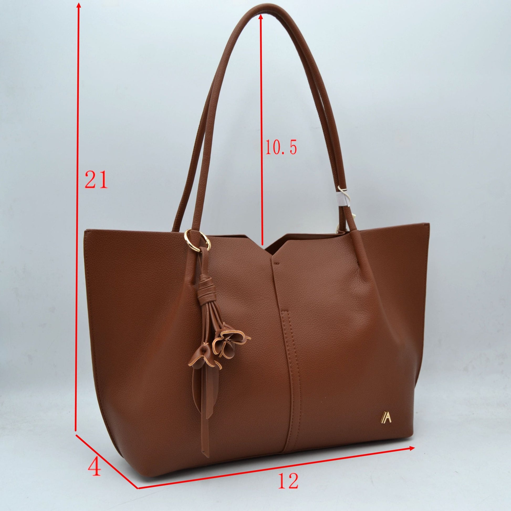 Minimalist Structured Tote Bag with Geometric Cutout and Tassel Accent - Shoulder Bag