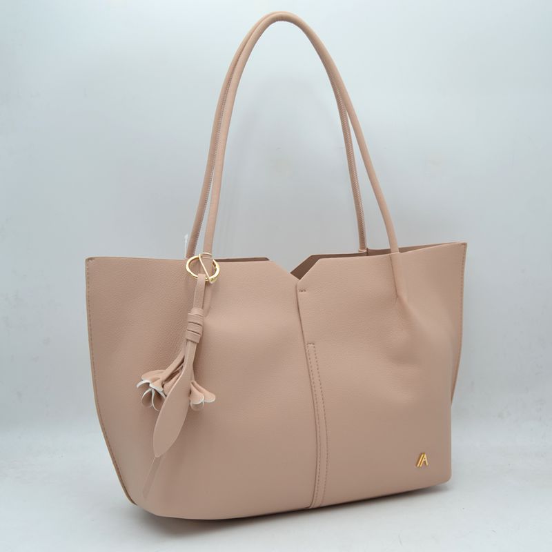 Minimalist Structured Tote Bag with Geometric Cutout and Tassel Accent - Mauve - Shoulder Bag