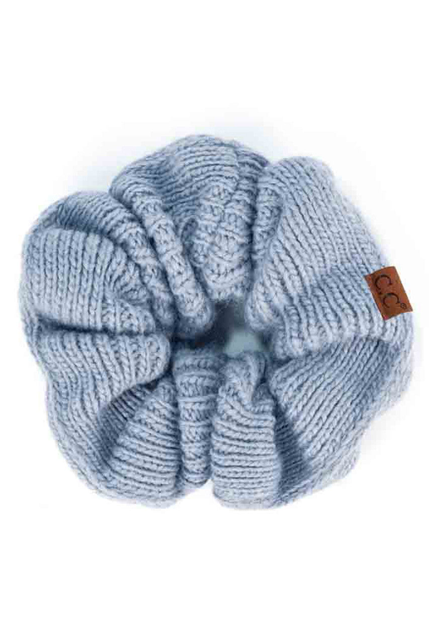 Ice Blue  C.C. Soft Knit Scrunchies provide a stylish and comfortable way to keep your hair in place without causing damage. Made with soft knit material, they are gentle on your hair and perfect for everyday wear. Their scrunchy design also adds a trendy touch to your hairstyle