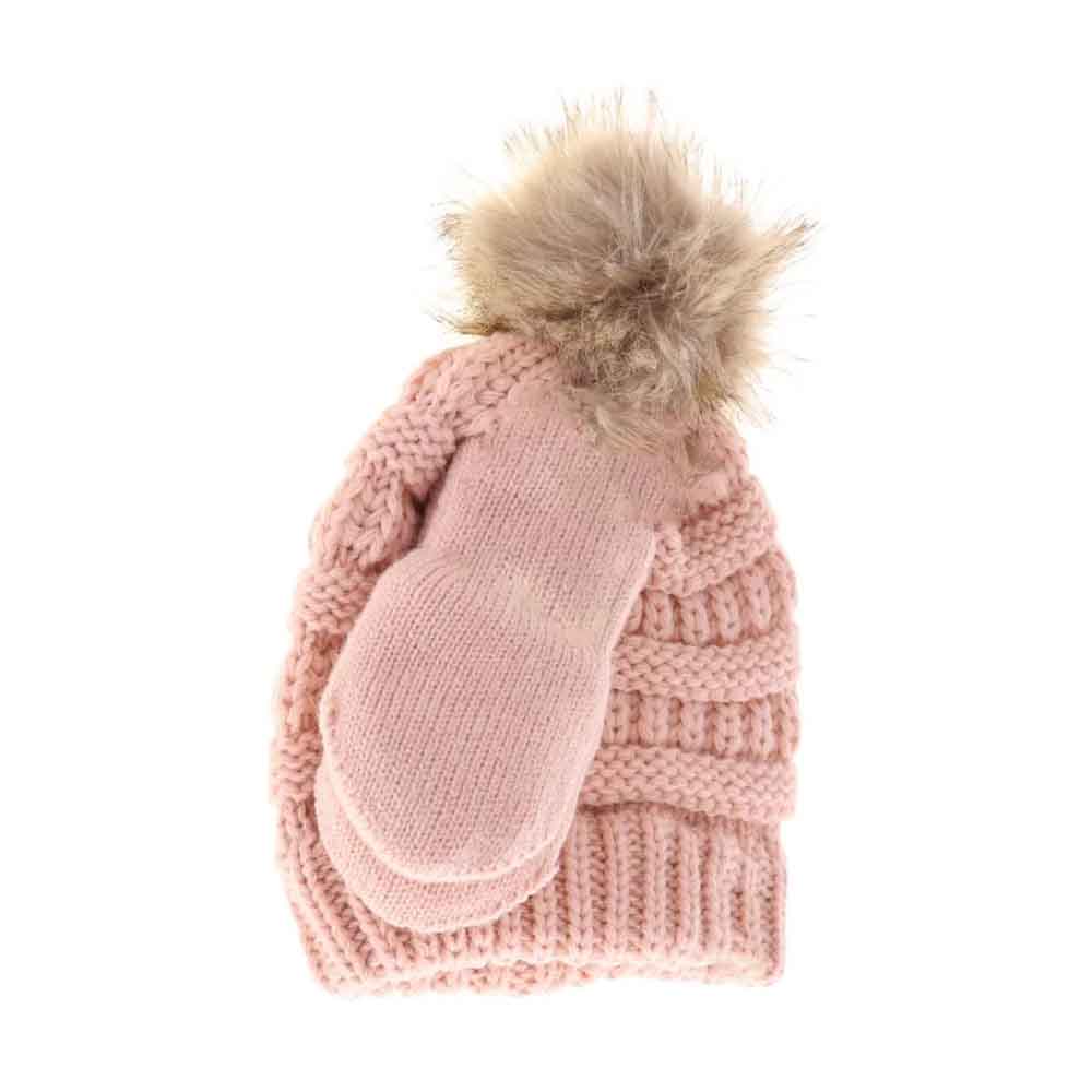 IndiePink BABY Solid Knit Faux Fur Pom C.C Beanie with Mitten Set combines warmth and style for your infant. Featuring a soft knit construction and a plush faux fur pom, the beanie offers gentle insulation while the coordinating mittens keep tiny hands protected from chilly weather. This set is designed with comfort and durability in mind, providing reliable cold-weather coverage that is both functional and fashionable for everyday use.