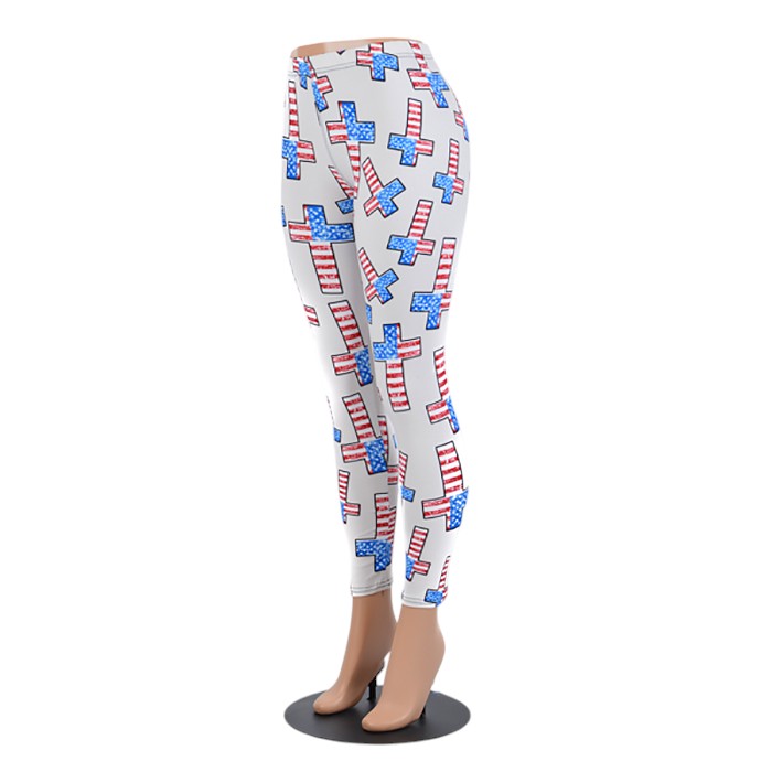 American flag cross pattern leggings - Ivory - leggings