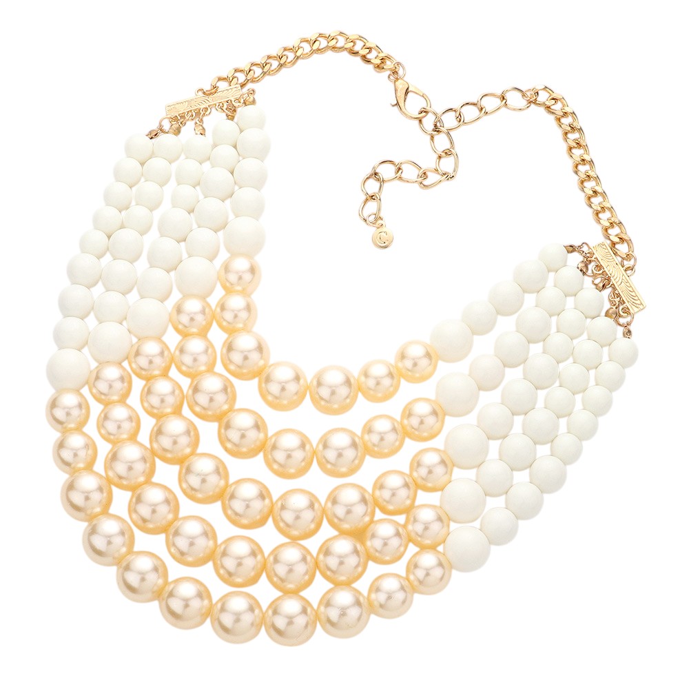 Chunky Multi Strand Pearl Bib Necklace