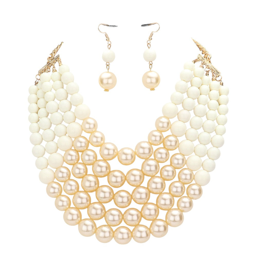 Chunky Multi Strand Pearl Bib Necklace