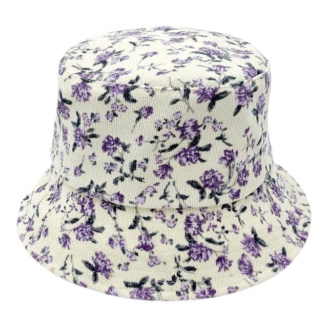 Floral Printed Corduroy Bucket Hat - Ivory - Bucket Hats
