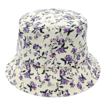 Floral Printed Corduroy Bucket Hat - Ivory - Bucket Hats