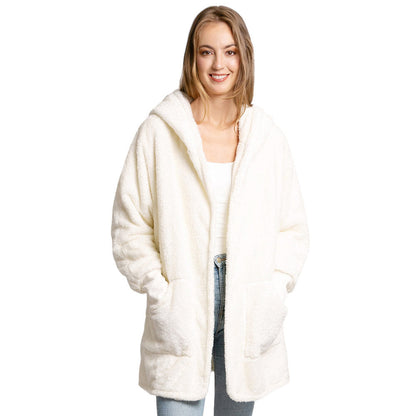 Ivory Front Pockets Oversized Solid Hoodie Jacket, the perfect accessory, luxurious, trendy, super soft chic capelet, keeps you warm & toasty. You can throw it on over so many pieces elevating any casual outfit! Perfect Gift Birthday, Anniversary, Wife, Mom, Special Occasion