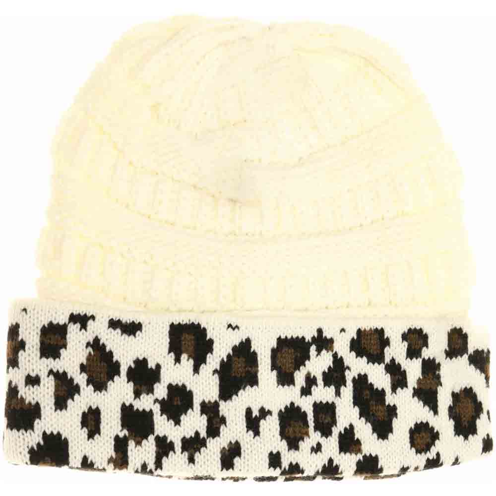 Ivory Matching Cuff Leopard Print CC Beanie combines expert craftsmanship with standout style. Designed with a comfortable cuff and eye-catching leopard pattern, this beanie offers reliable warmth and a fashionable look. Its stretchy fabric ensures a secure fit for extended wear, making it an ideal accessory for cool weather while enhancing your seasonal wardrobe with a touch of wild sophistication. 