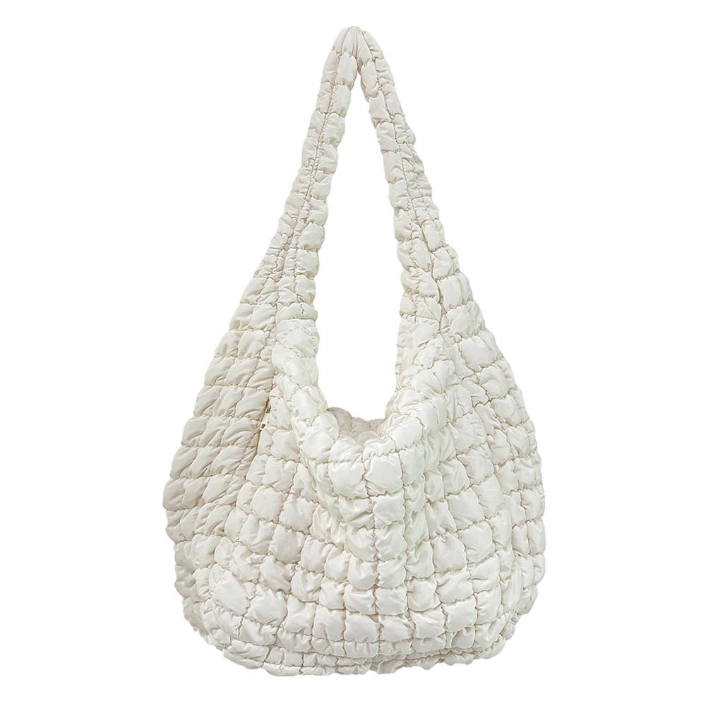 Ivory Oversized Quilted Puffer Shoulder Crossbody Bag Cloud Bag, Stay warm and stylish. Made of durable material, it is insulated to keep you cozy in the coldest conditions. The shoulder straps make it comfortable and convenient to carry, so you can bring everything you need with ease. Perfect for gifting on any occasion.