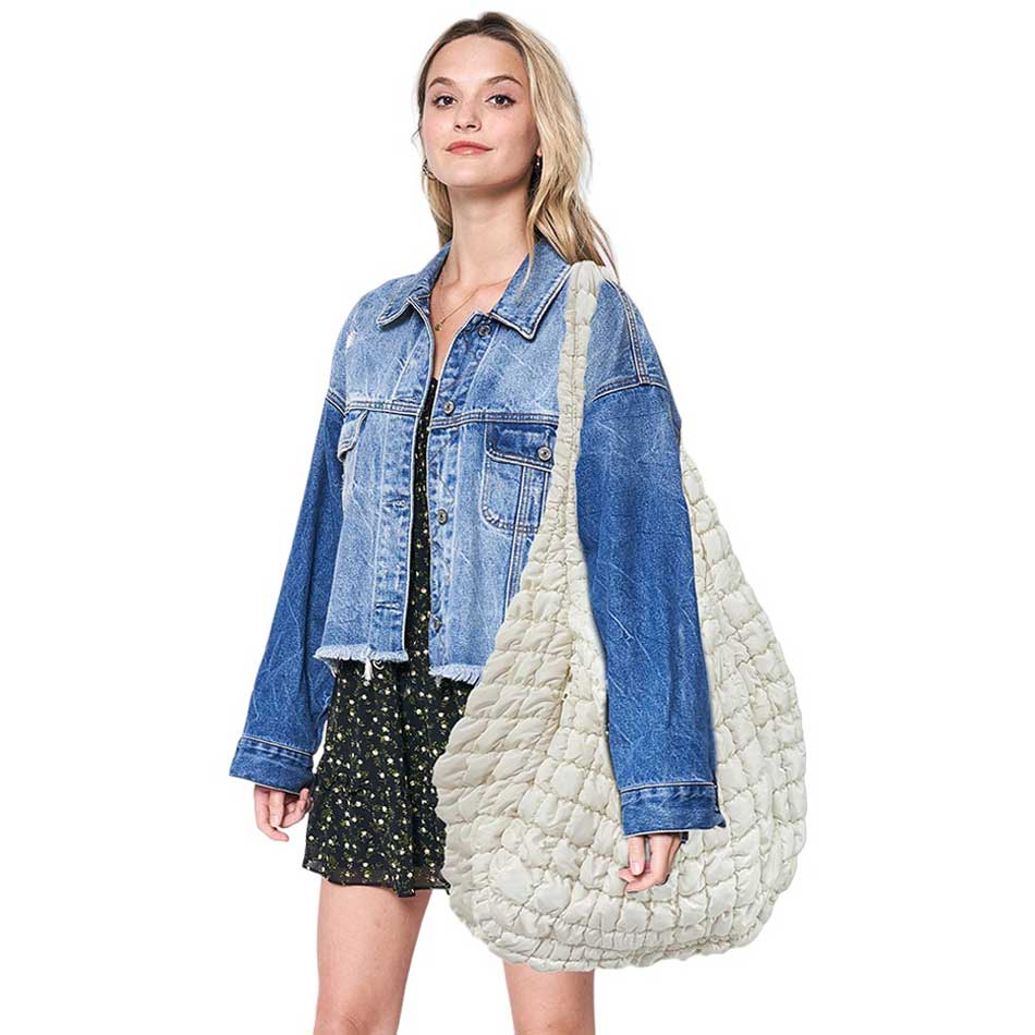 Ivory Oversized Quilted Puffer Shoulder Crossbody Bag Cloud Bag, Stay warm and stylish. Made of durable material, it is insulated to keep you cozy in the coldest conditions. The shoulder straps make it comfortable and convenient to carry, so you can bring everything you need with ease. Perfect for gifting on any occasion.