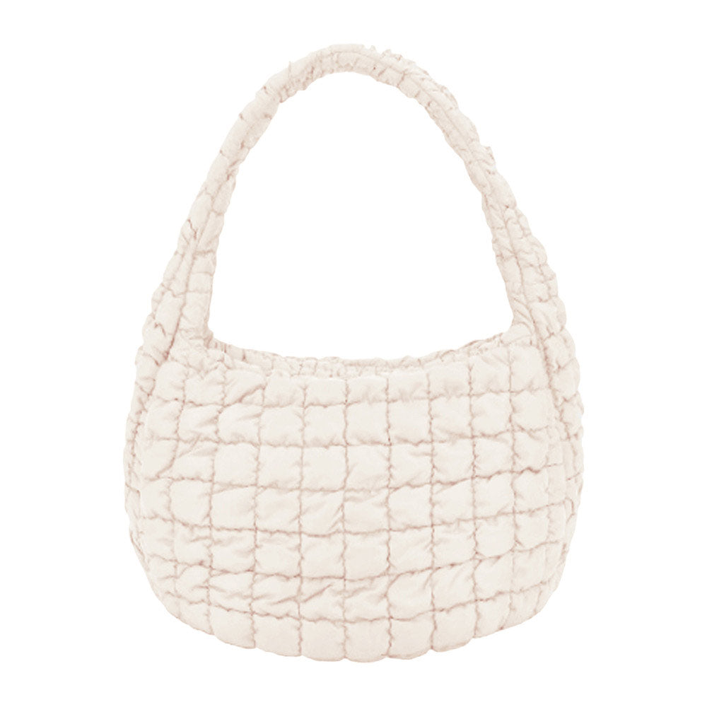 Ivory Quilted Puffer Shoulder Crossbody Bag, Stay warm and stylish with this bag. Made of durable material, it is insulated to keep you cozy in the coldest conditions. The shoulder straps make it comfortable and convenient to carry, so you can bring everything you need with ease. Perfect for gifting on every occasion.