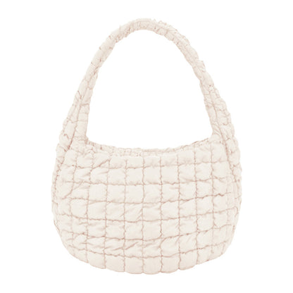 Ivory Quilted Puffer Shoulder Crossbody Bag, Stay warm and stylish with this bag. Made of durable material, it is insulated to keep you cozy in the coldest conditions. The shoulder straps make it comfortable and convenient to carry, so you can bring everything you need with ease. Perfect for gifting on every occasion.