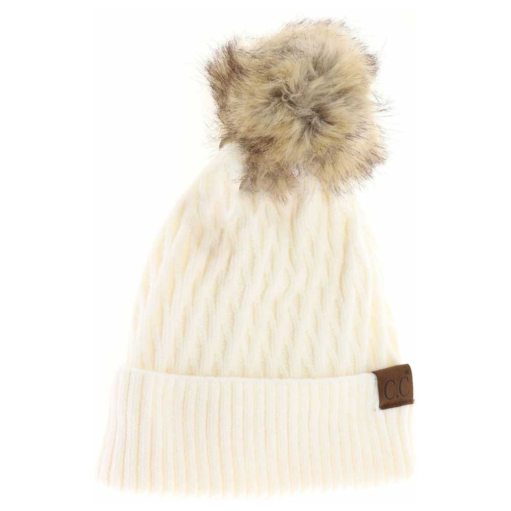Ivory Solid Honey Comb Fur Pom C.C Beanie combines expert craftsmanship with functional design. Featuring a textured honeycomb knit, this beanie provides enhanced warmth and durability. The addition of a soft fur pom adds a sophisticated accent, elevating everyday winter wear. Designed to stretch for a comfortable, secure fit, it’s an ideal accessory for cold-weather protection without sacrificing style or performance. 