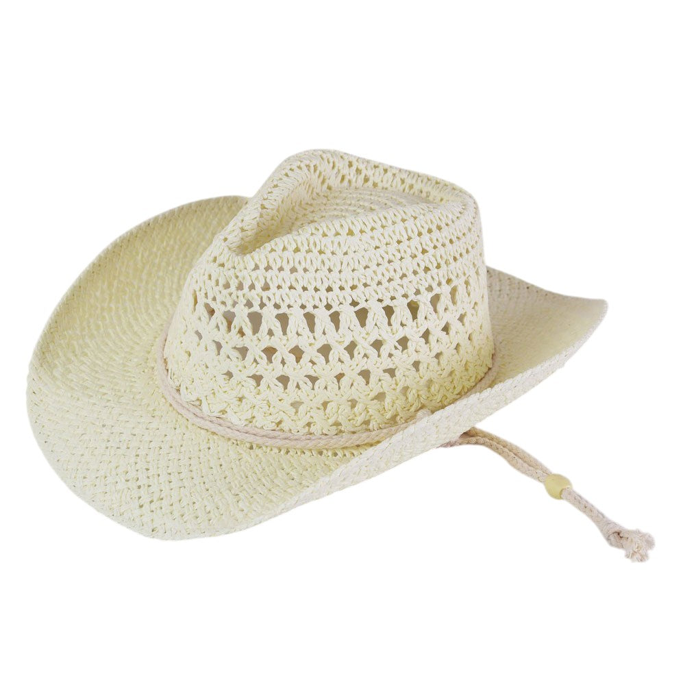 Straw Cowboy Cowgirl Handmade Hat With Chin Strap - Ivory - Straw Hat