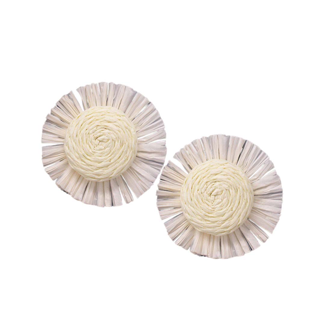 Ivory Swirl Raffia Centered Earrings, are fun handcrafted jewelry that fits your lifestyle, adding a pop of pretty color. Enhance your attire with these vibrant artisanal earrings to show off your fun trendsetting style. Great gift idea for your Wife, Mom, your Loving one, or any family member.