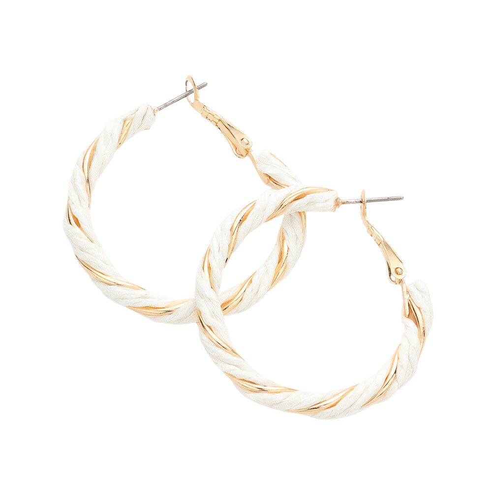 Ivory Twisted Raffia Hoop Earrings, turn your ears into a chic fashion statement with these raffia hoop earrings! These raffia earrings are very lightweight and comfortable, you can wear these for a long time on occasion. The beautifully crafted design adds a gorgeous glow to any outfit. 