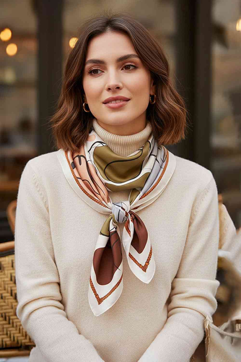 Ivory Elevate your accessory game with this versatile Abstract Line Print Bandana Scarf. Crafted from 100% lightweight polyester, this 35" x 35" square scarf features a modern abstract line design that complements any outfit. The silky fabric drapes beautifully and works year round wear it as a headscarf, neck wrap, or tied to your bag for an instant style boost. Perfect for adding an artistic touch to casual or dressed-up looks.