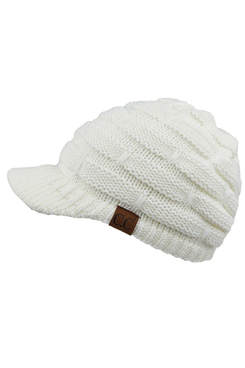 Ivory The C.C Ribbed Knit Brim Beanie combines comfort and style in one versatile piece. Made from 100% acrylic, this lightweight beanie features a classic ribbed knit construction with a structured brim for added warmth and coverage. Perfect for casual outings or outdoor activities, it pairs effortlessly with any winter wardrobe.