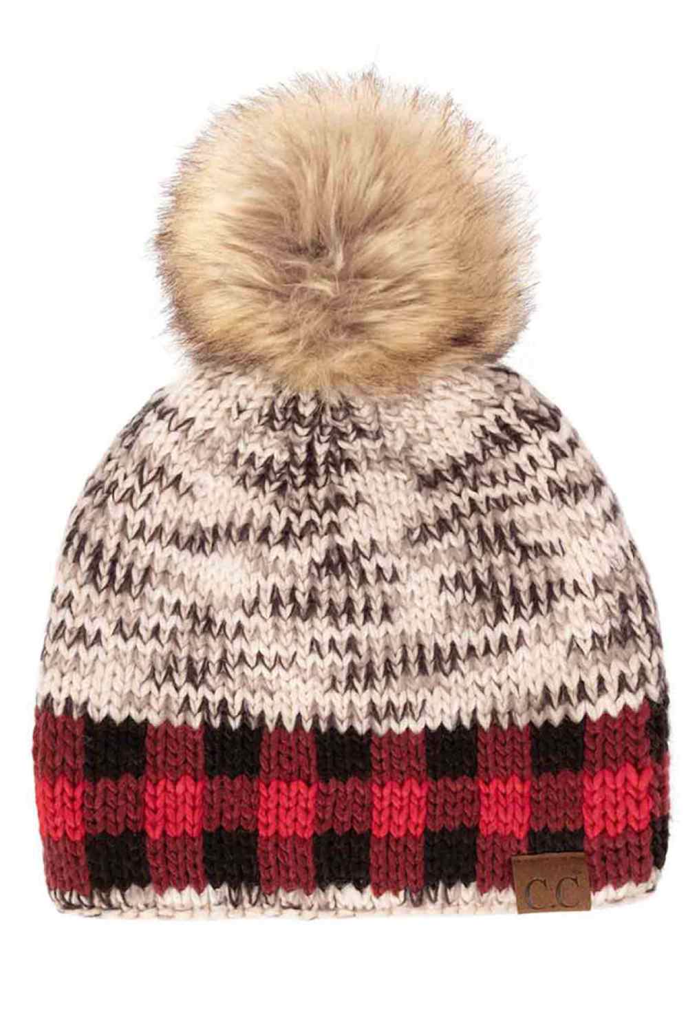 Ivory Red Stay cozy in style with the C.C Heather Chunk Beanie featuring a trendy check pattern band for a modern, eye-catching touch. Crafted with soft, warm knit fabric, it offers comfortable coverage and a snug fit for chilly days.