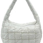 Ivory Compact quilted bag crafted from durable 100% polyester with a timeless solid design. Measuring 8.7" x 11.8" x 3.15", it's the perfect size for everyday essentials, travel accessories, or as a versatile organizer. The quilted texture adds visual interest and subtle structure. Ideal for on-the-go convenience with a sleek, minimalist aesthetic that pairs effortlessly with any outfit.