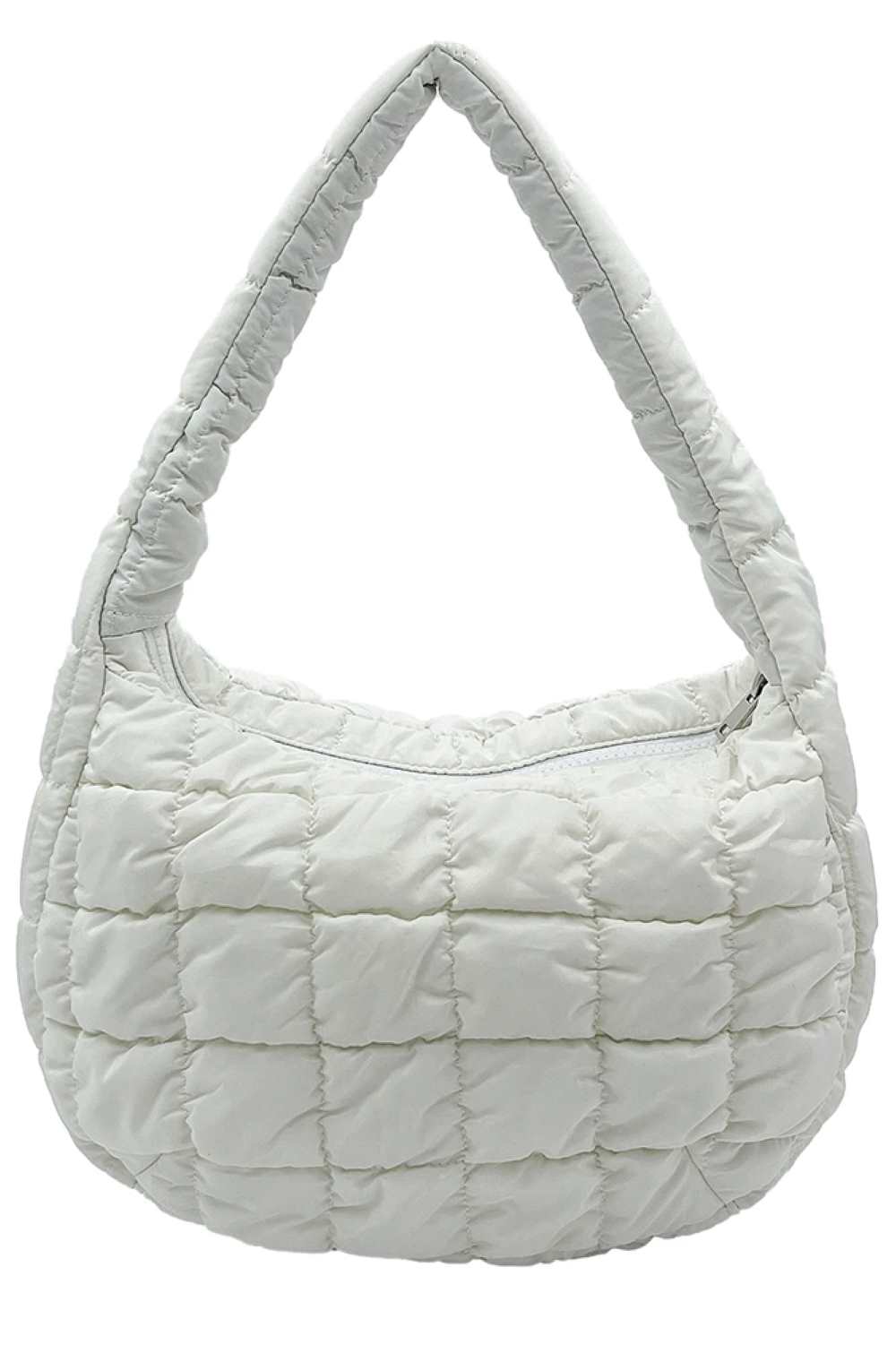 Ivory Compact quilted bag crafted from durable 100% polyester with a timeless solid design. Measuring 8.7" x 11.8" x 3.15", it's the perfect size for everyday essentials, travel accessories, or as a versatile organizer. The quilted texture adds visual interest and subtle structure. Ideal for on-the-go convenience with a sleek, minimalist aesthetic that pairs effortlessly with any outfit.