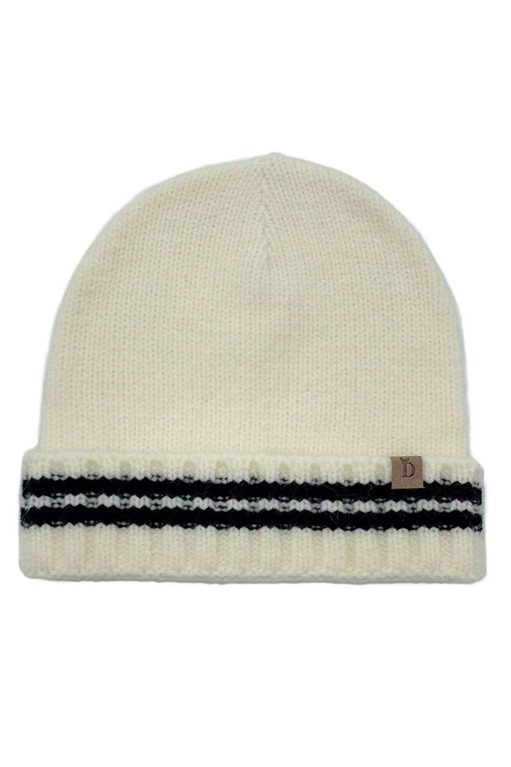 Ivory This Striped Knit Super Soft Cuff Beanie combines classic stripe detailing with a cozy, ultra-soft knit for everyday comfort. The fold-over cuff provides a snug fit and extra warmth, making it perfect for colder weather.