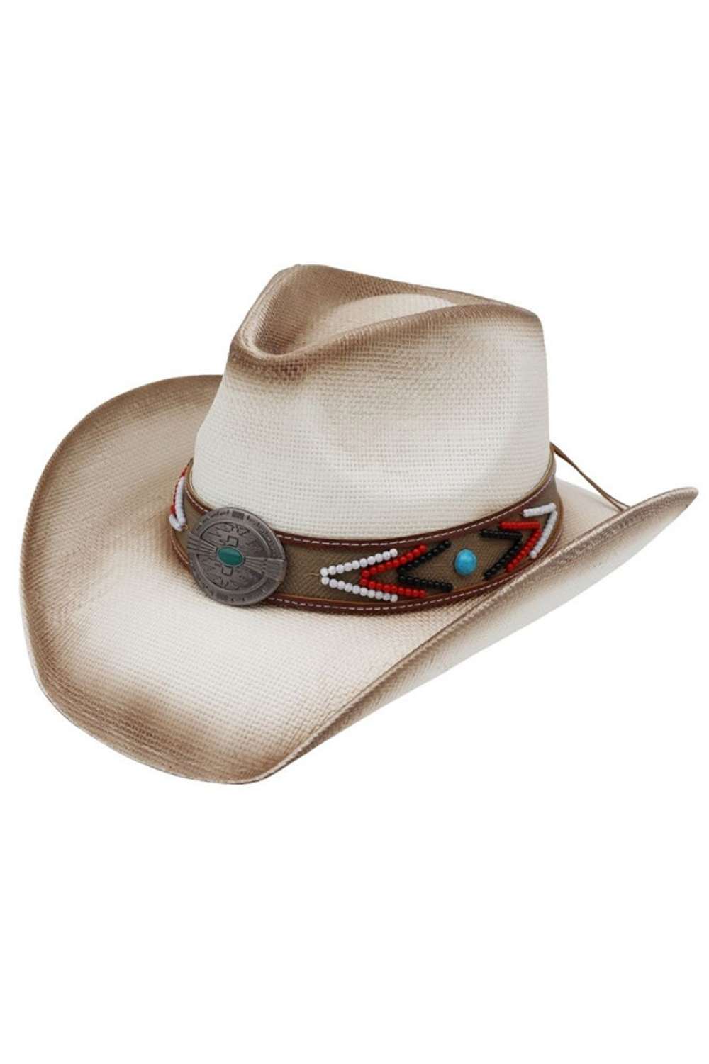 Ivory Embrace authentic Western style with this striking cowboy hat featuring a bold horse and horseshoe print. Crafted from 100% paper for breathable comfort, the design showcases decorative X-lace detailing and ornamental conchos that capture classic cowgirl charm. The under-brim construction adds dimension and visual interest. Perfect for rodeos, country events, or everyday Western wear. Made in China.