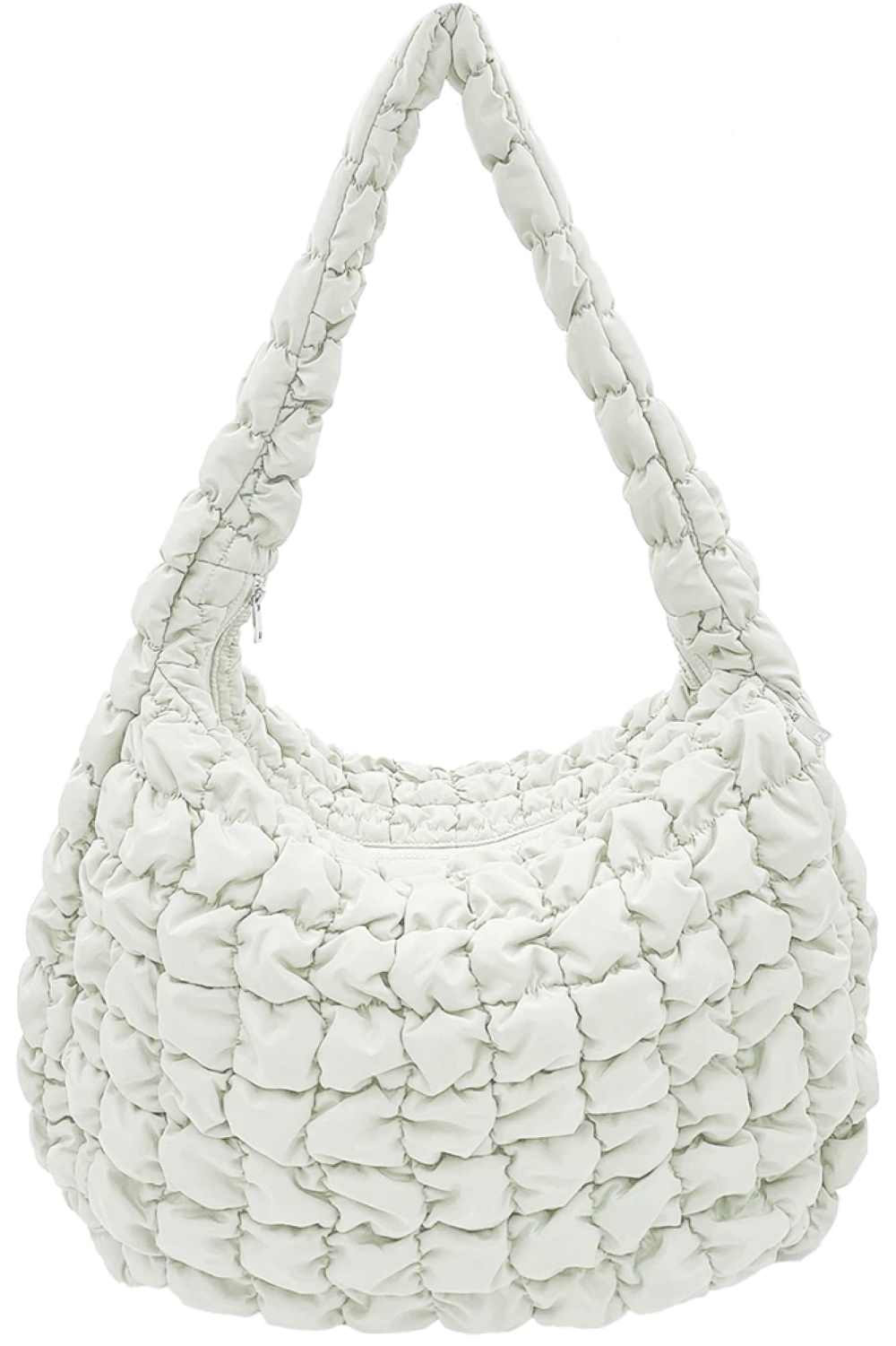 Ivory Carry your essentials in style with this Large Quilted Solid Bag. Crafted from durable 100% polyester with a classic quilted design, it offers a sleek, versatile look that complements any outfit. The adjustable sling strap allows for comfortable crossbody wear, making it perfect for everyday errands, travel, or casual outings.