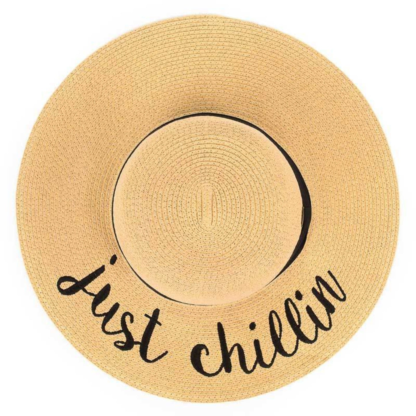 C.C Paper Brim Straw Hat With Lettering And Ribbon Band 100% Paper Straw