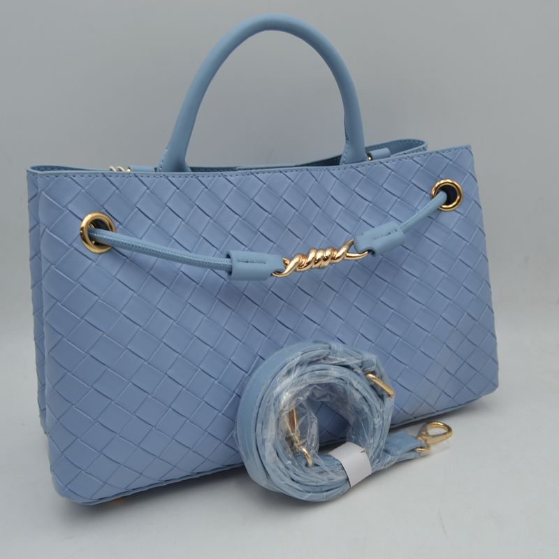 Woven Checkerboard Top-Handle Tote Bag with Detachable Crossbody Strap - Blue - Tote Bag