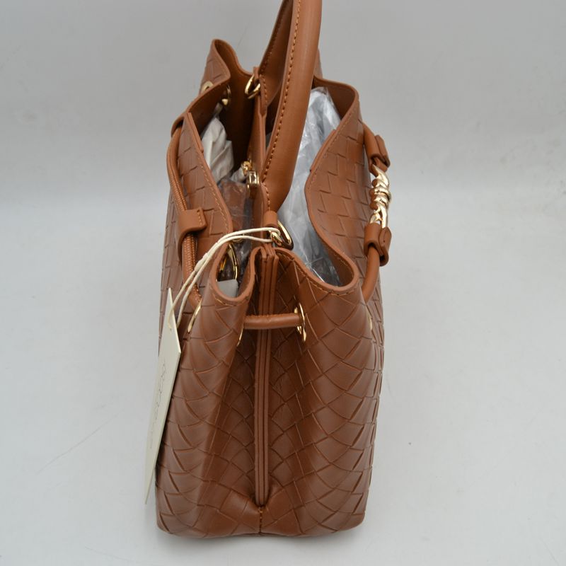 Woven Checkerboard Top-Handle Tote Bag with Detachable Crossbody Strap - Tote Bag