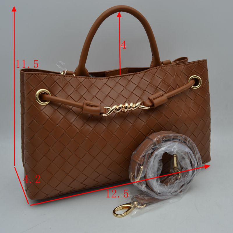 Woven Checkerboard Top-Handle Tote Bag with Detachable Crossbody Strap - Tote Bag
