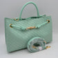 Woven Checkerboard Top-Handle Tote Bag with Detachable Crossbody Strap - Sage - Tote Bag
