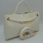 Woven Checkerboard Top-Handle Tote Bag with Detachable Crossbody Strap - Clear White - Tote Bag