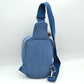 Multi-Zipper Sling Bag with Adjustable Crossbody Strap - Light Denim - Sling Bag