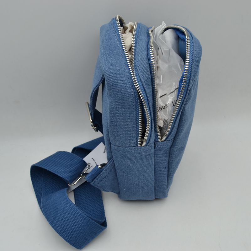 Multi-Zipper Sling Bag with Adjustable Crossbody Strap - Light Denim - Sling Bag