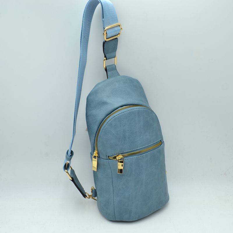 Structured Sling Bag with Contrast Zipper Detail - Dark Blue - Sling Bag