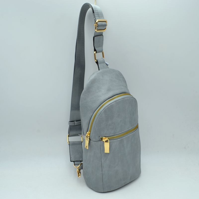 Structured Sling Bag with Contrast Zipper Detail - Gray - Sling Bag