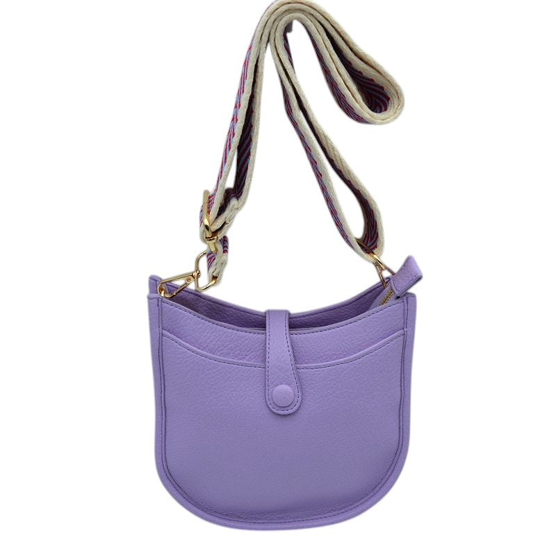 Lav Vegan Leather Guitar Strap Small Crossbody Purse, This Guitar Strap bag can be worn crossbody or on the shoulder. This Small Crossbody bag with selected durable vegan leather, nice style with various colors, Complement your existing outfit best Smooth fabric interior lining to avoid scratching item inside, Customized gold-tone metal fitting make you money's worth. Show your trendy side with this awesome crossbody bag. Have fun and look stylish with its fringe deta