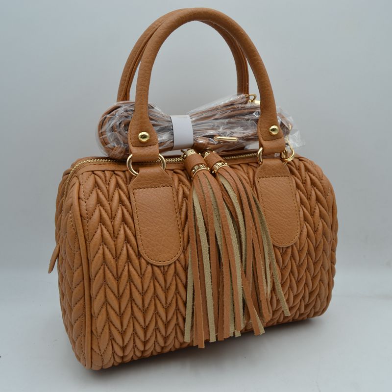 Quilted Chevron Satchel Handbag | Textured Top-Handle Crossbody Purse - Light Brown - Crossbody Bags