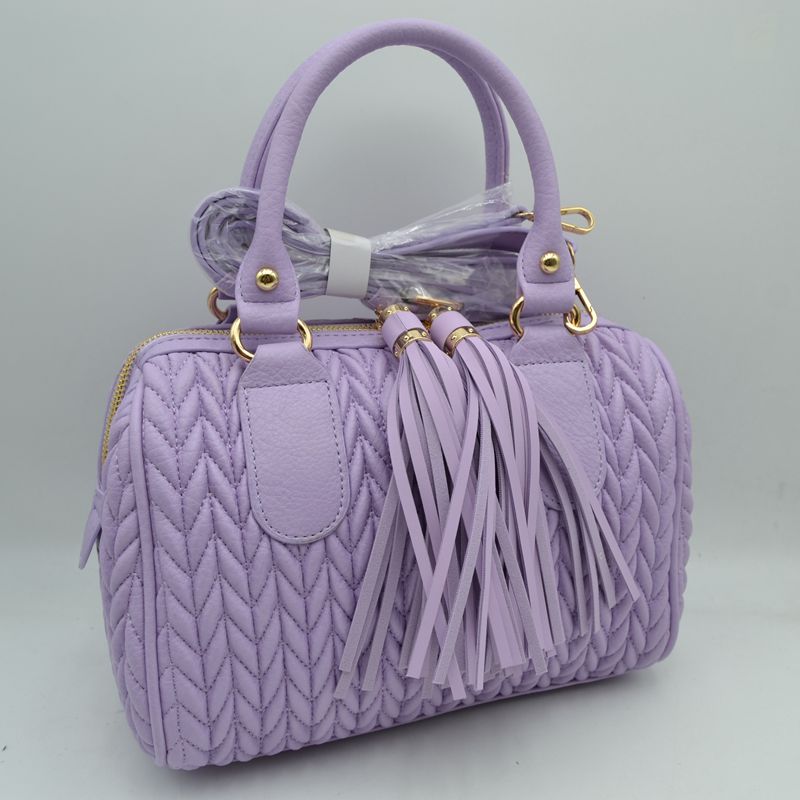 Quilted Chevron Satchel Handbag | Textured Top-Handle Crossbody Purse - Lavender - Crossbody Bags