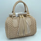 Quilted Chevron Satchel Handbag | Textured Top-Handle Crossbody Purse - Stone - Crossbody Bags