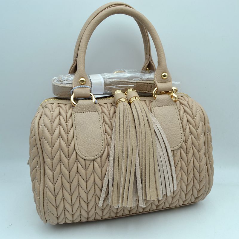 Quilted Chevron Satchel Handbag | Textured Top-Handle Crossbody Purse - Stone - Crossbody Bags