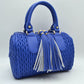 Quilted Chevron Satchel Handbag | Textured Top-Handle Crossbody Purse - Royal Blue - Crossbody Bags